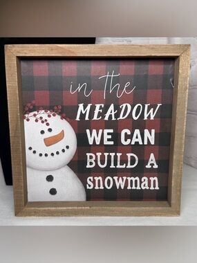 Framed Holiday Snowman Plaque Home Decor - Red Buffalo Check 8x8x1.5 in